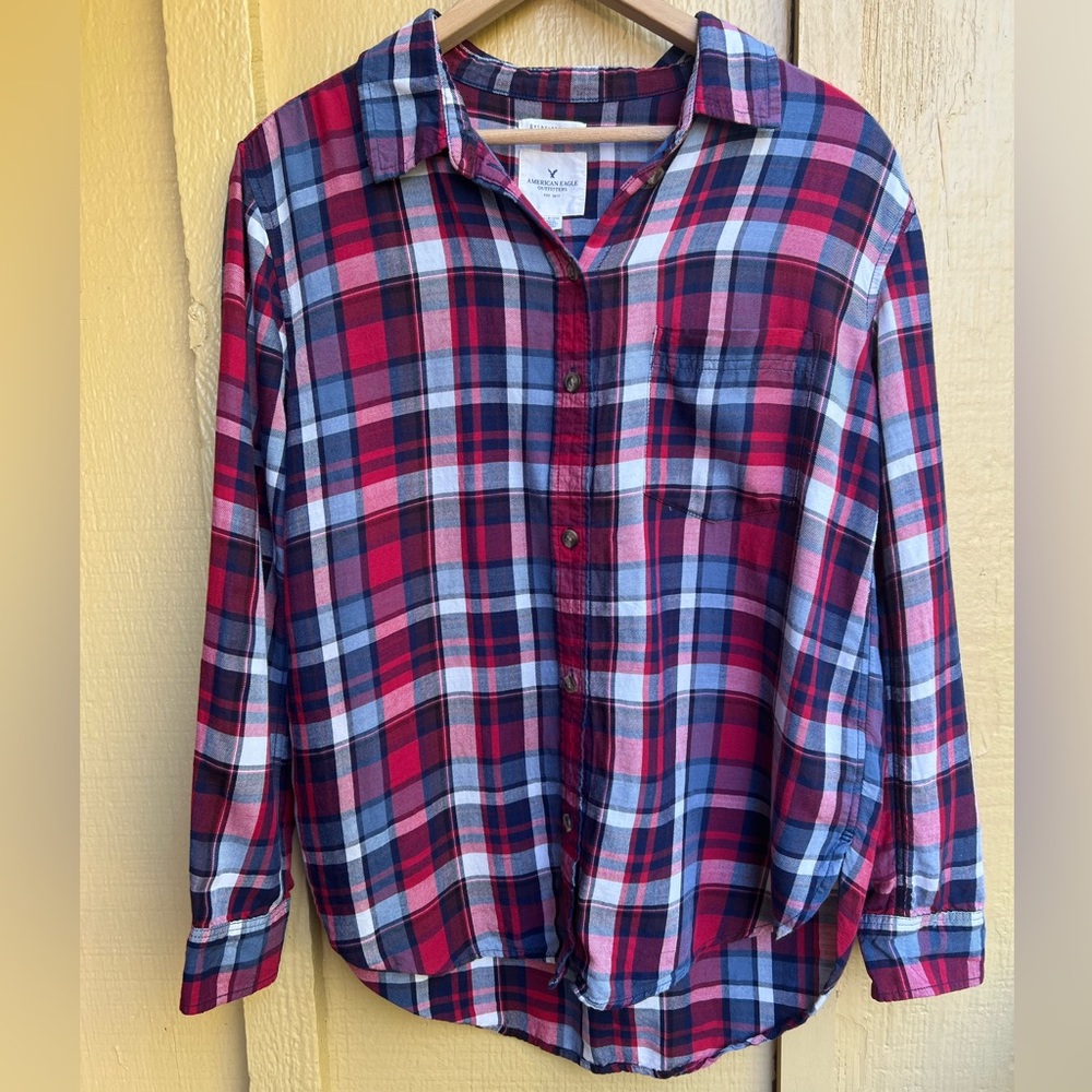 American Eagle Red and Blue Plaid Flannel size S